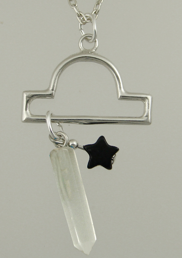 Sterling Silver Libra Pendant Necklace With an Clear Crystal And a Black Onyx Star